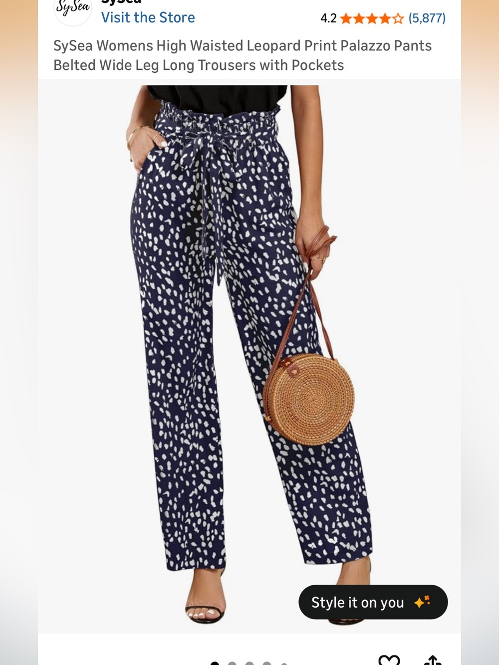 2/$7 Navy & White Print high waisted and tie waist palazzo pants